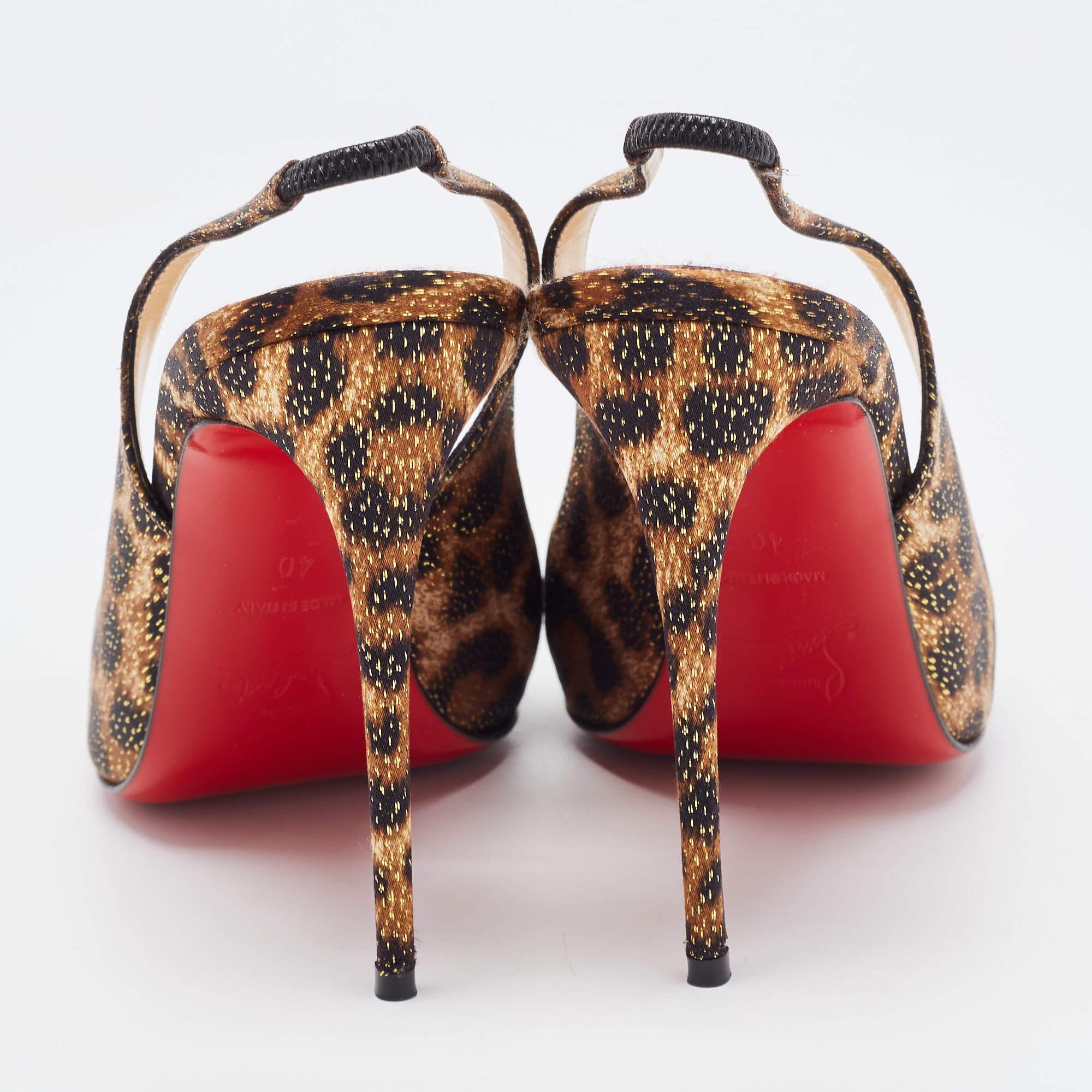 Christian Louboutin Tricolor Leopard Print Satin Spiked Drama Slingback Pumps Si For Sale 2