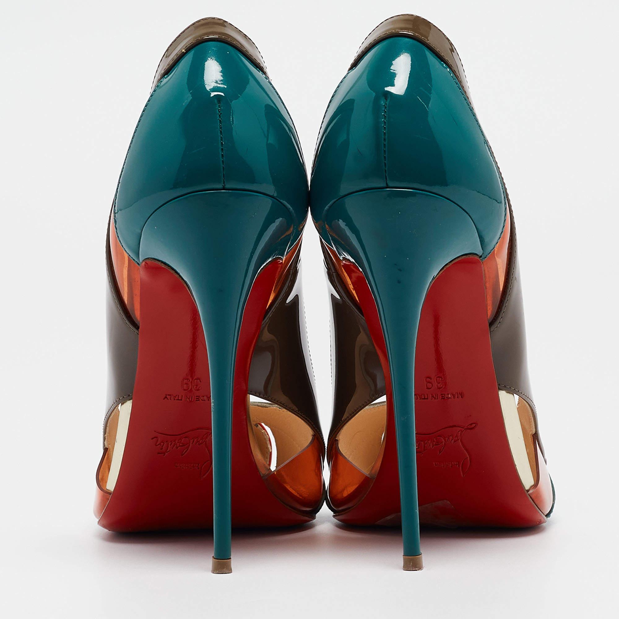Women's Christian Louboutin Tricolor Patent and PVC Galata Pumps Size 39 For Sale