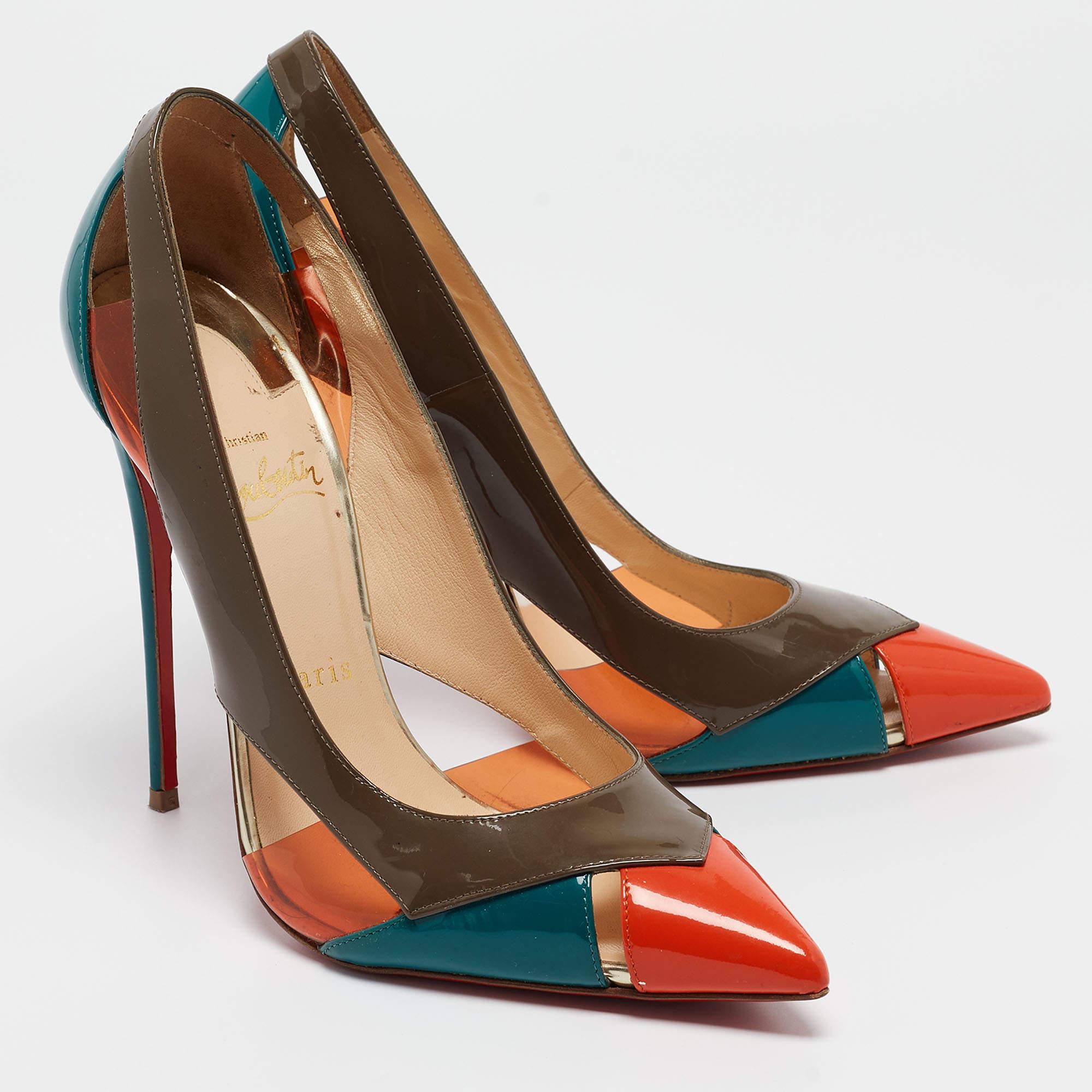 Christian Louboutin Tricolor Patent and PVC Galata Pumps Size 39 For Sale 2