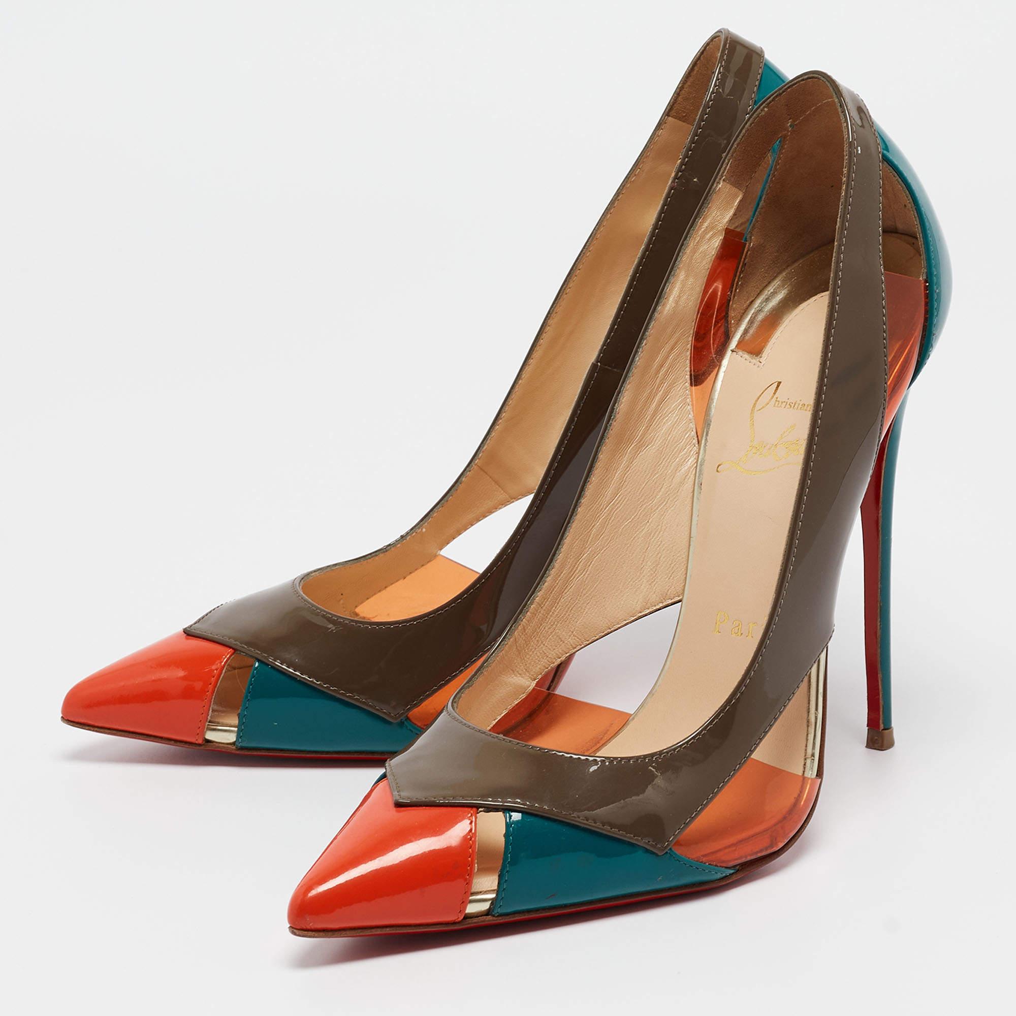Christian Louboutin Tricolor Patent and PVC Galata Pumps Size 39 For Sale 3