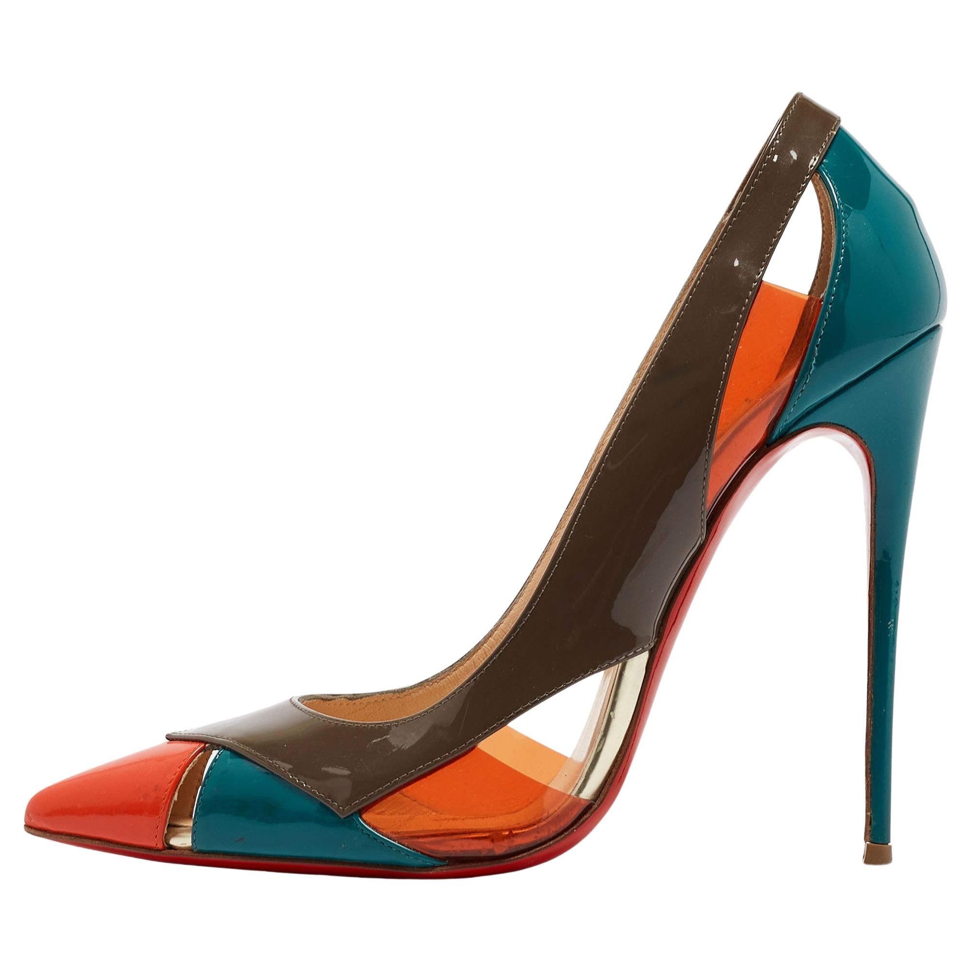 Christian Louboutin Tricolor Patent and PVC Galata Pumps Size 39 For Sale