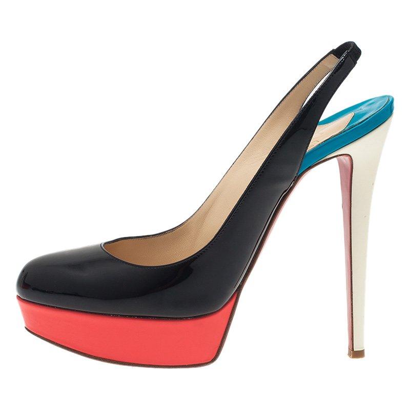 Christian Louboutin Tricolor Patent Bianca Platform Slingback Sandals Size 39 7