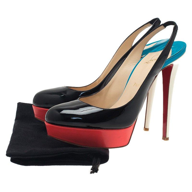 Women's Christian Louboutin Tricolor Patent Bianca Platform Slingback Sandals Size 39