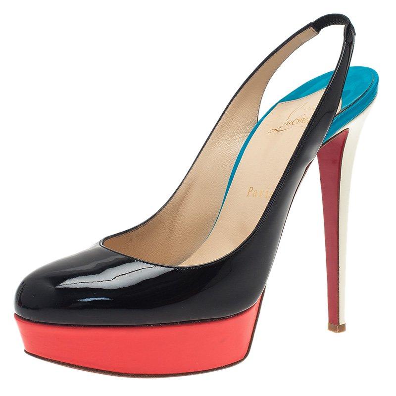 Christian Louboutin Tricolor Patent Bianca Platform Slingback Sandals Size 39