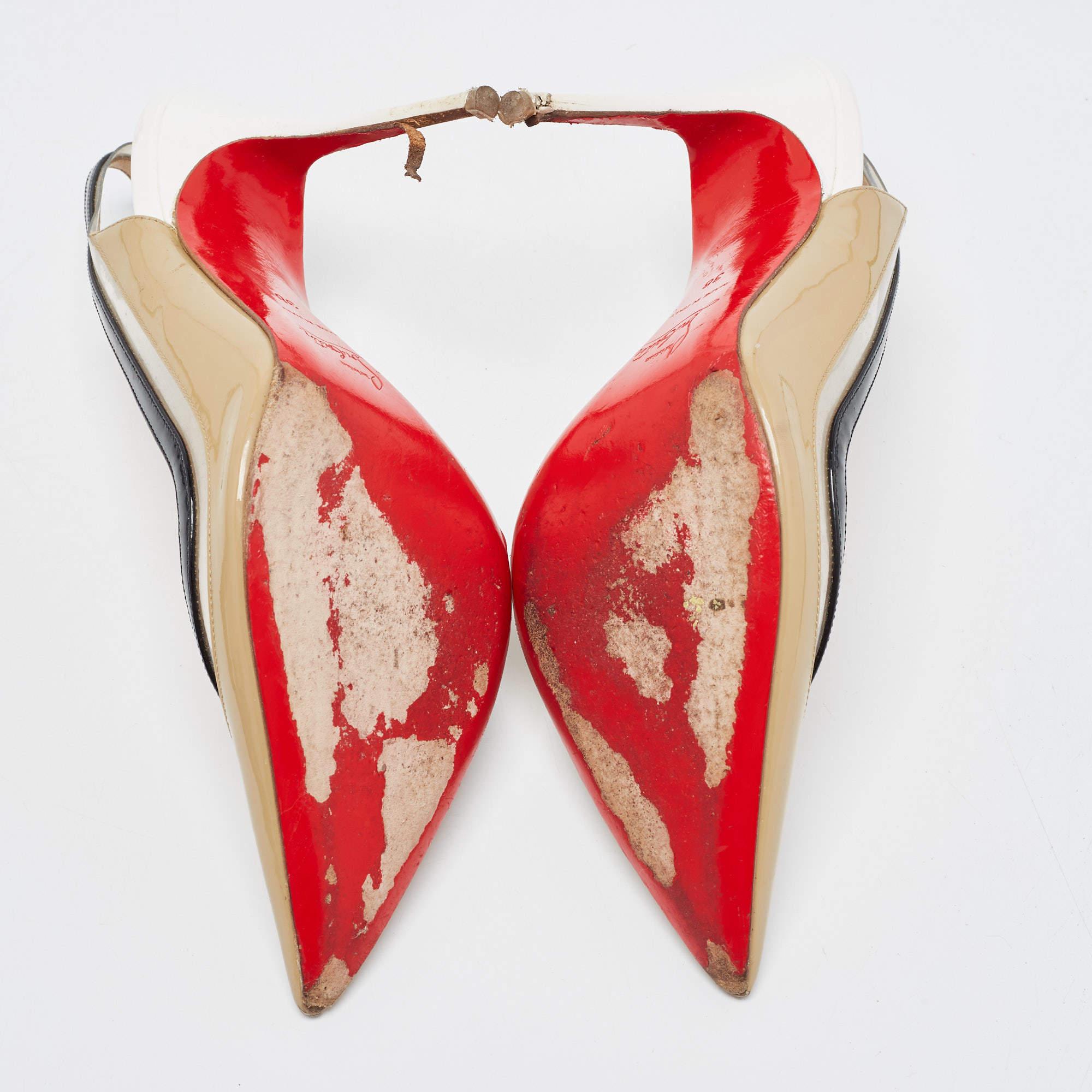 Christian Louboutin Tricolor Patent Leather and PVC Paulina Slingback Pumps Size For Sale 2