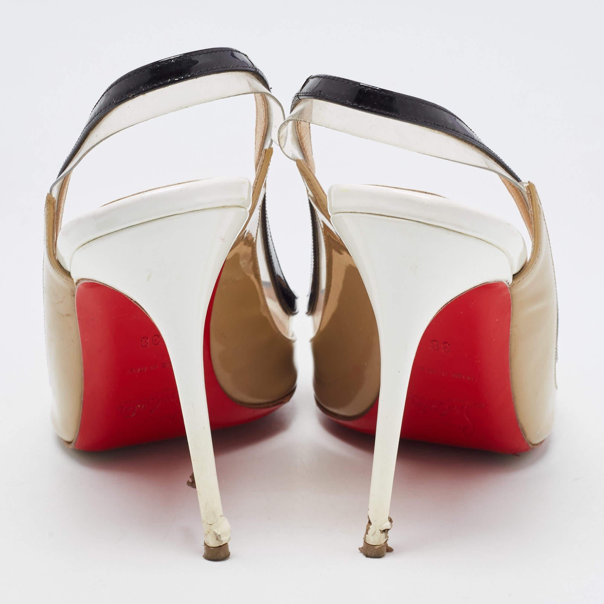 Christian Louboutin Tricolor Patent Leather and PVC Paulina Slingback Pumps Size For Sale 3