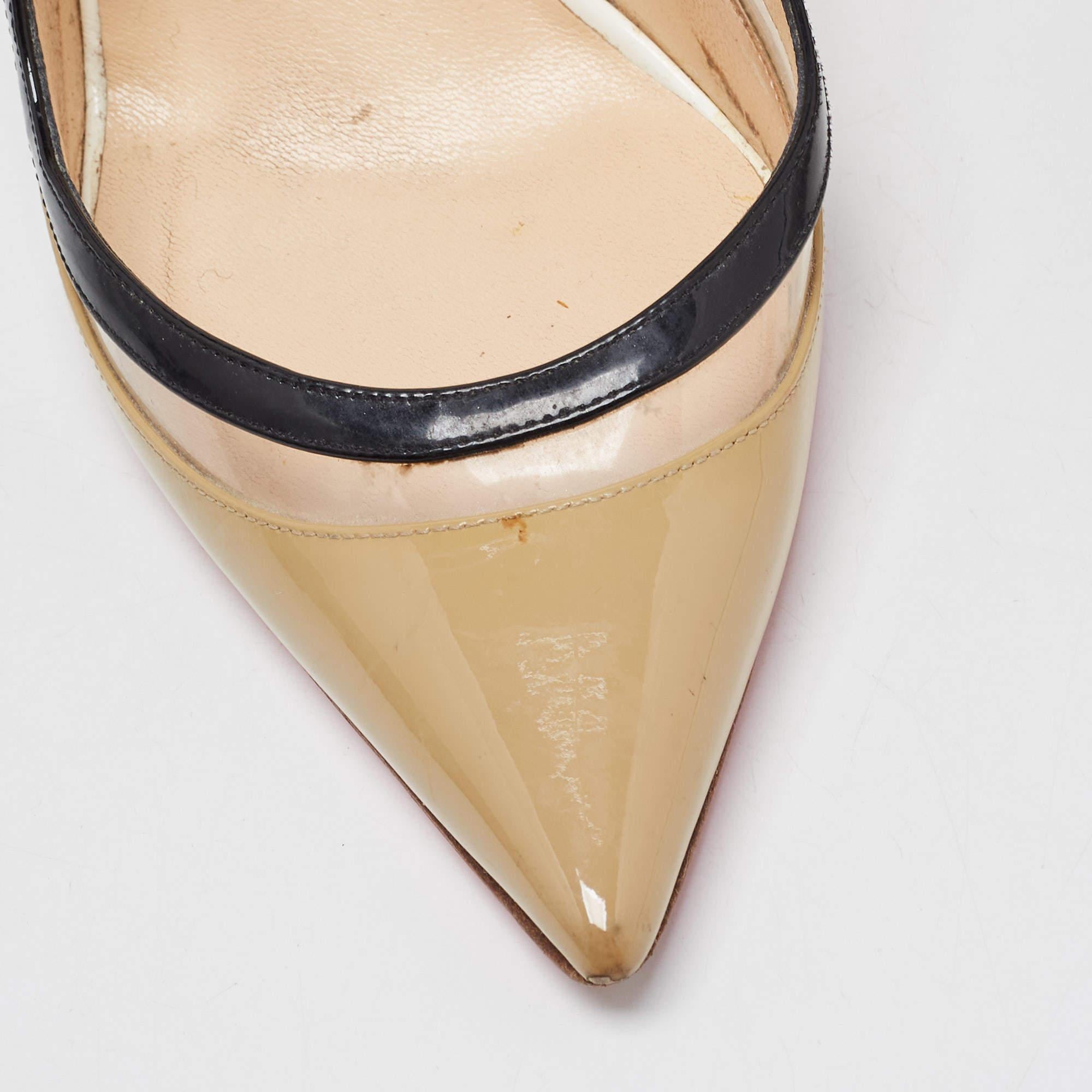 Christian Louboutin Tricolor Patent Leather and PVC Paulina Slingback Pumps Size For Sale 4