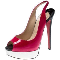 Christian Louboutin Tricolor Patent Leather Lady Peep Toe Platform Size 37.5