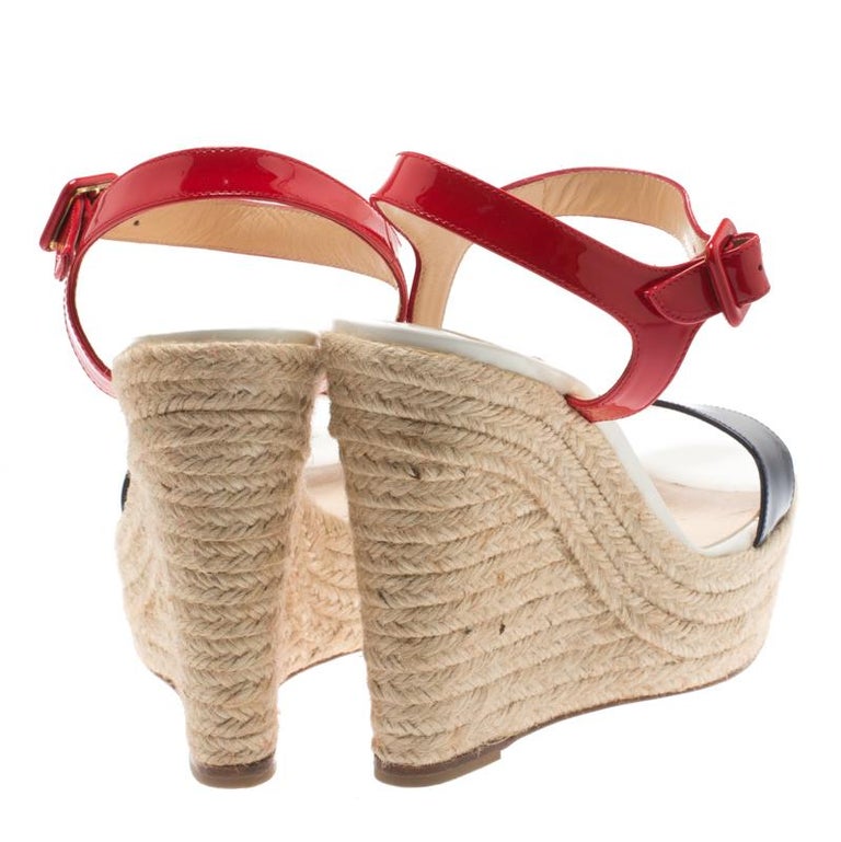Christian Louboutin Tricolor Patent Leather Spachica Wedge Sandals Size 38 For Sale at 1stdibs