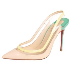 Christian Louboutin Tricolor PVC And Patent Leather Slingback Sandals Size 37