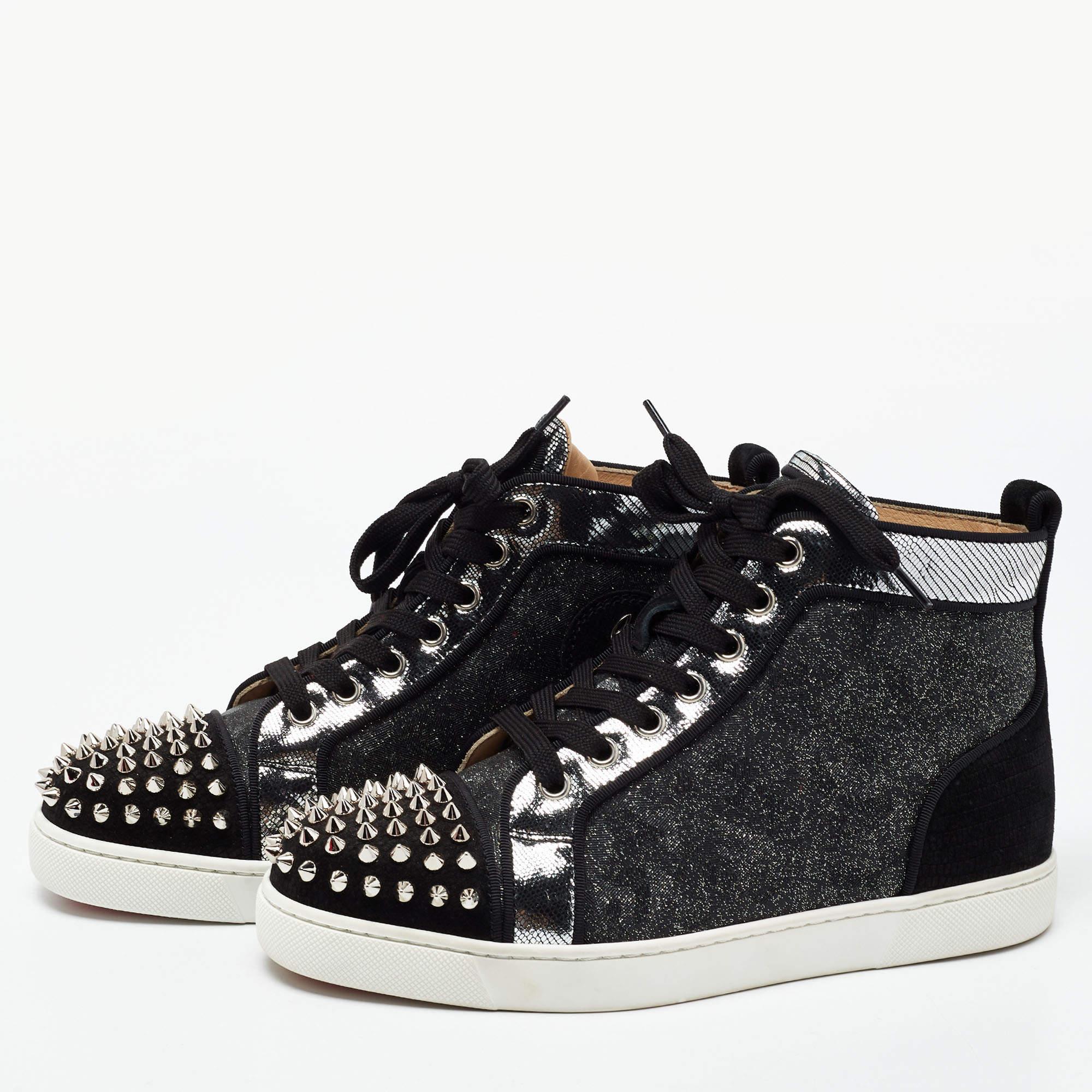 Women's Christian Louboutin Tricolor Suede And Leather Louis Spikes Sneakers Size 37.5