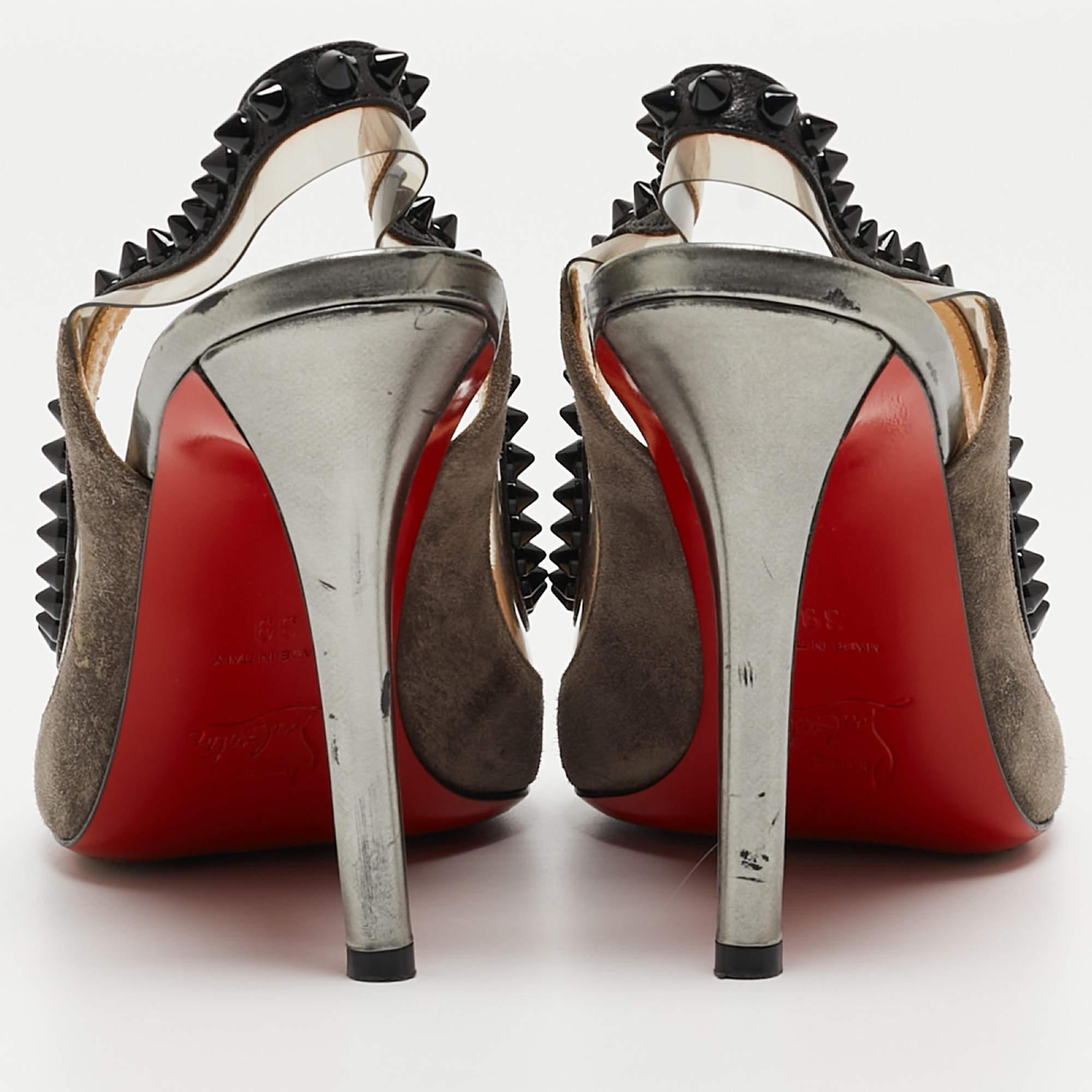 Christian Louboutin Tricolor Suede and PVC Paulina Slingback Pumps Size 39 For Sale 1