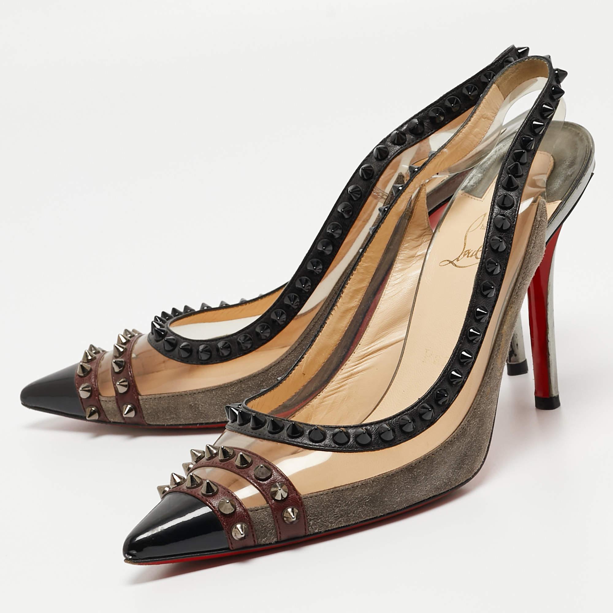 Christian Louboutin Tricolor Suede and PVC Paulina Slingback Pumps Size 39 For Sale 4
