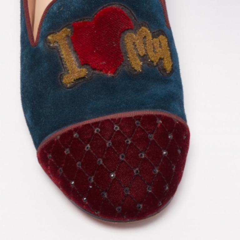 Christian Louboutin Mocassins en daim et velours tricolore I Love My Loubies Taille 38.5 Pour femmes en vente