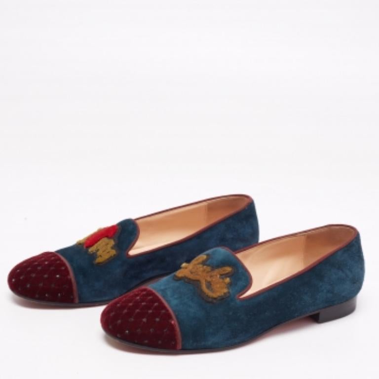 Christian Louboutin Mocassins en daim et velours tricolore I Love My Loubies Taille 38.5 en vente 3