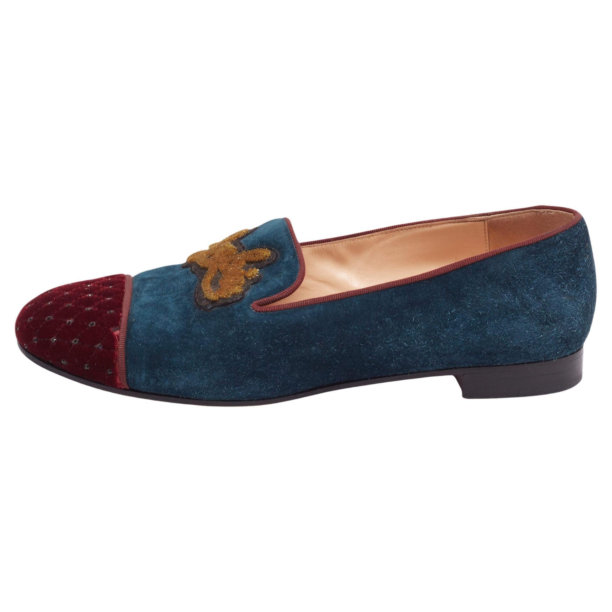 Christian Louboutin Tricolor Suede Velvet I Love My Loubies Loafers Size 38.5 For Sale