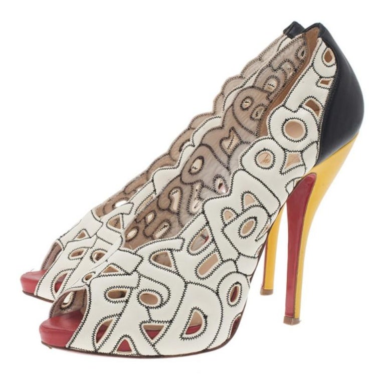 Christian Louboutin Tricolor Tell Me Cutout Pumps Size 39 For Sale at