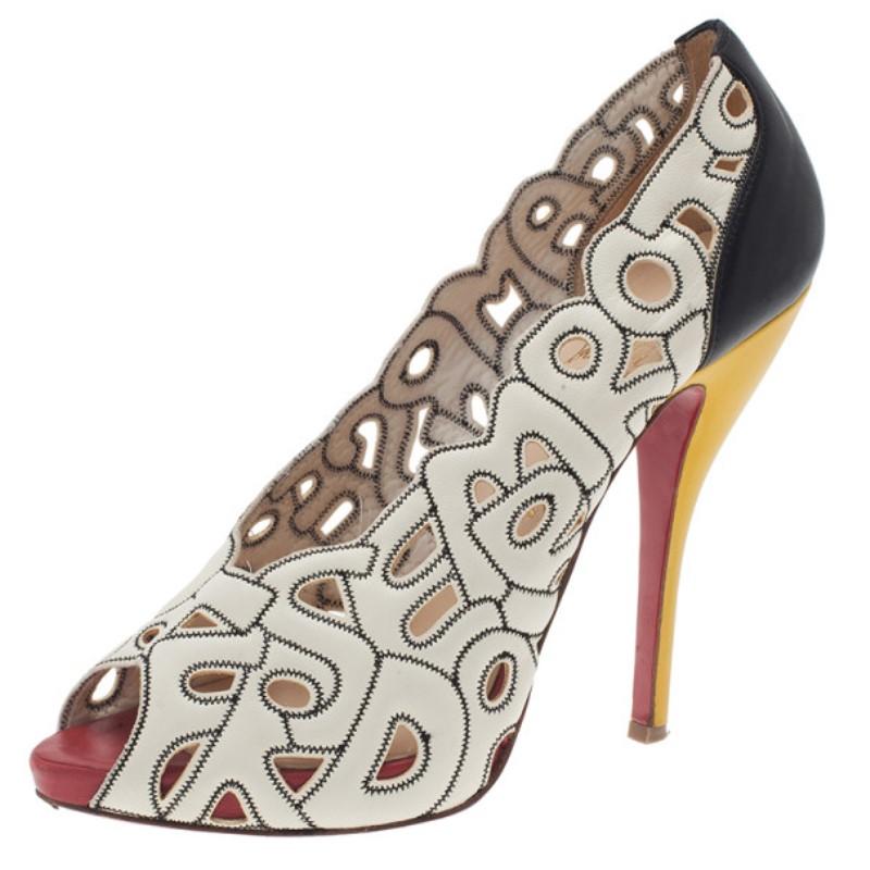 Christian Louboutin Tricolor Tell Me Cutout Pumps Size 39 For Sale at