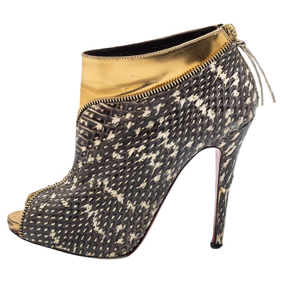 Christian Louboutin Tricolor Water Snake Col Zipped Ankle Booties Size 37 For Sale