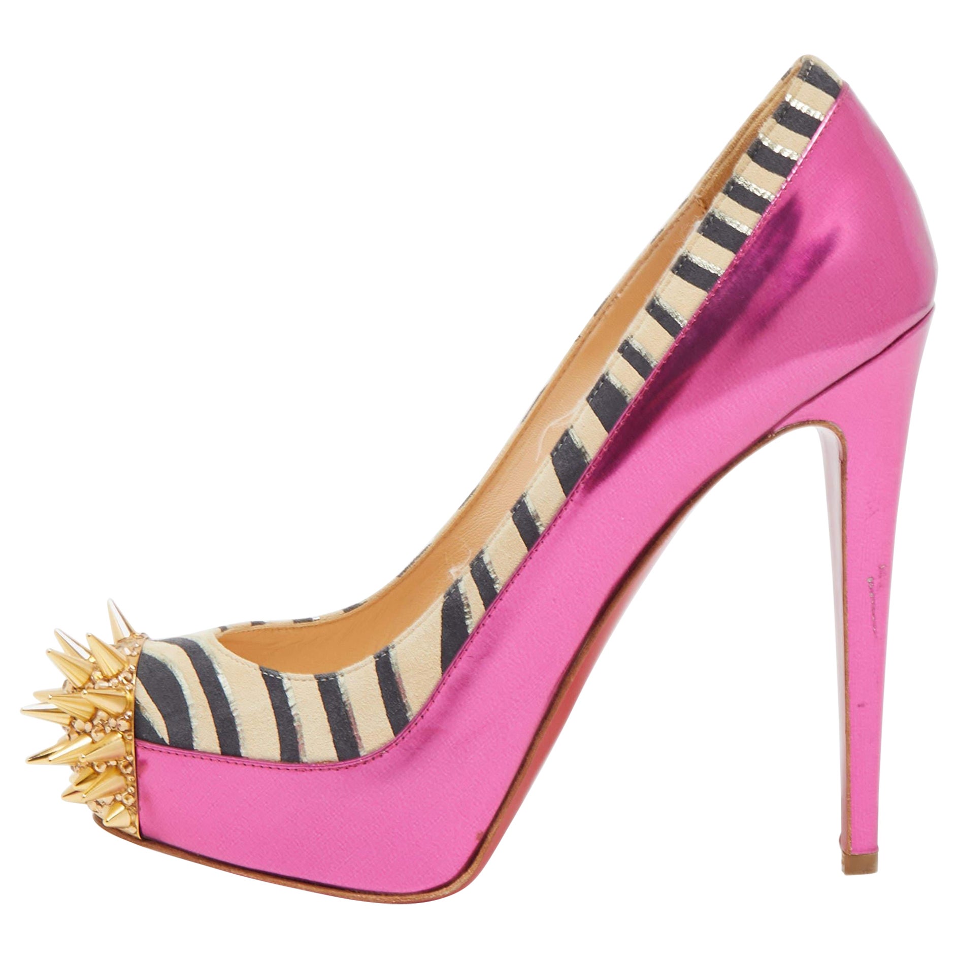 Christian Louboutin Tricolor Zebra Print Suede 
Leather Asteroid Pumps Size 37