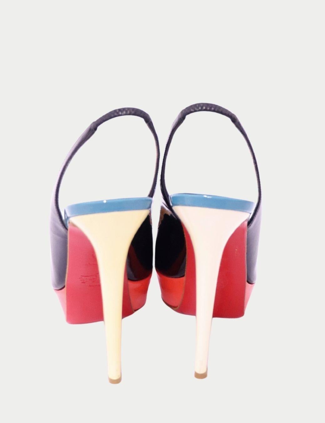 Beige Christian Louboutin Tricolore Bianca platform slingback -EU 37.5 in vendita