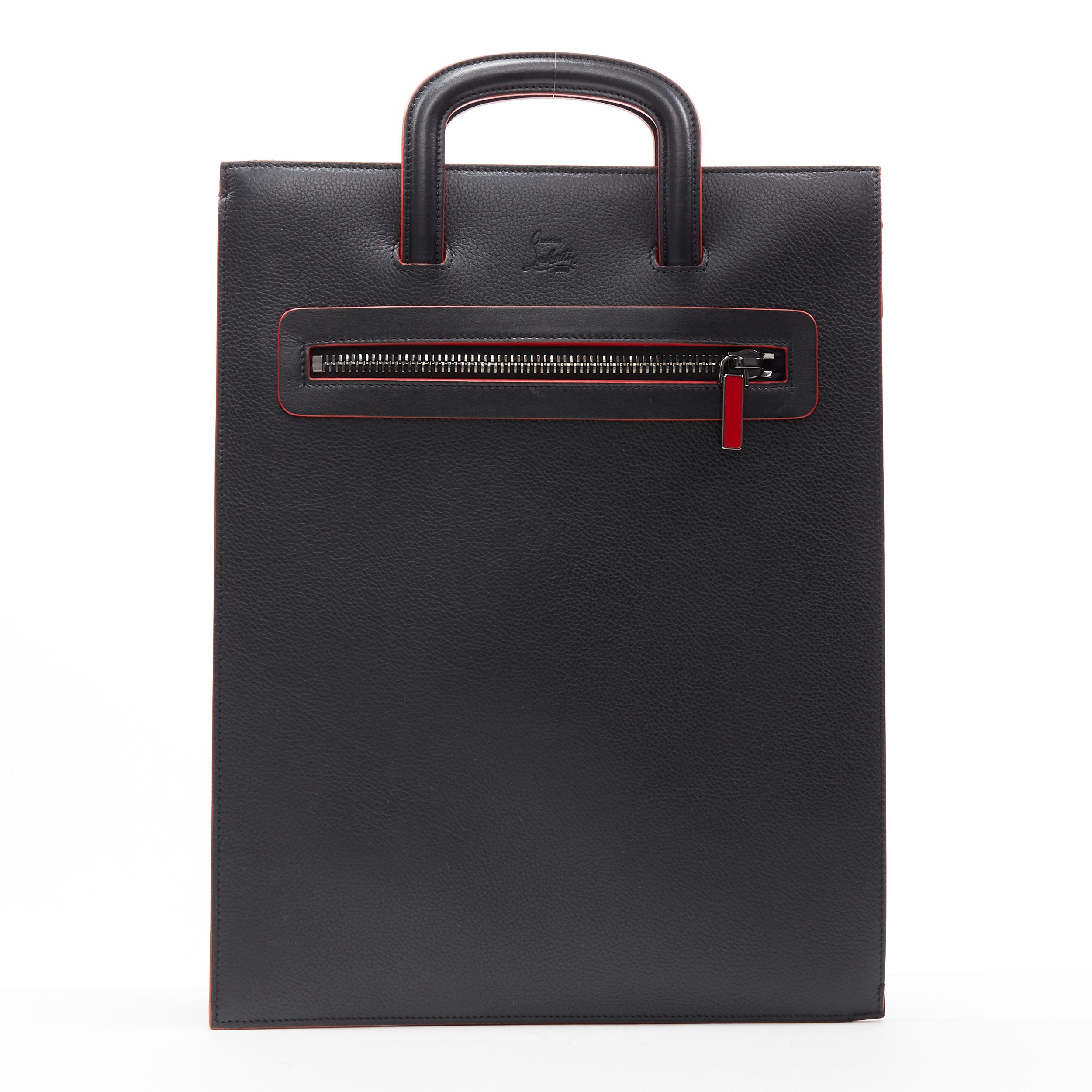 CHRISTIAN LOUBOUTIN Trictrac black studded leather side zip portfolio bag In Excellent Condition In Hong Kong, NT