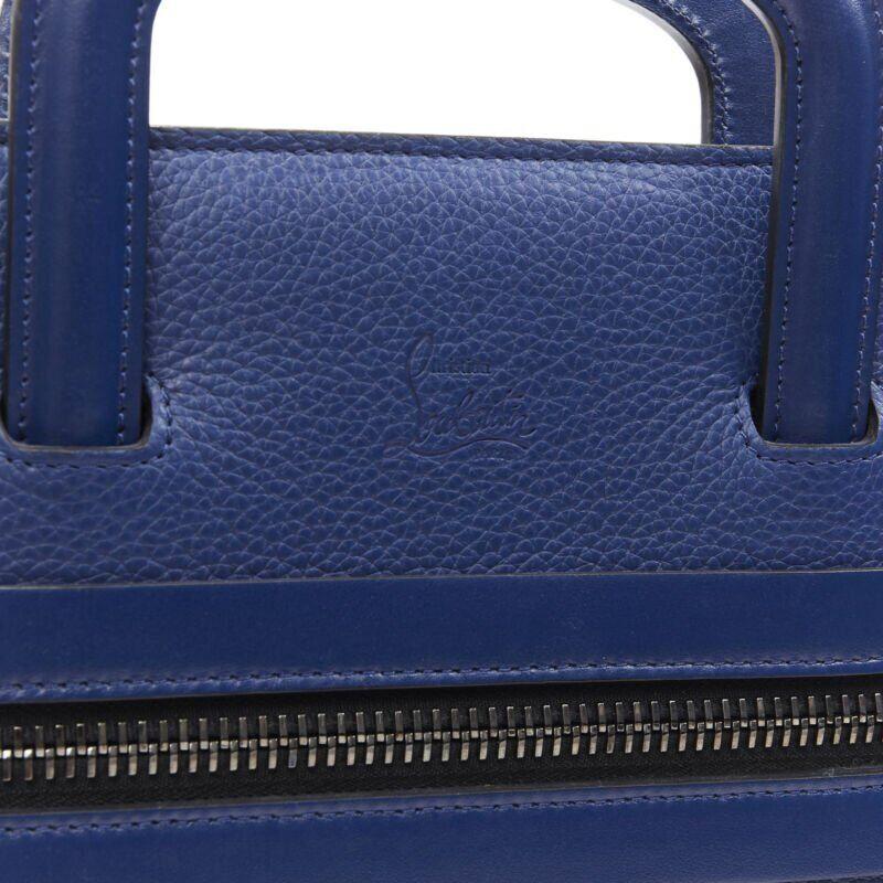 CHRISTIAN LOUBOUTIN Trictrac blue crest studded leather side zip portfolio bag For Sale 5