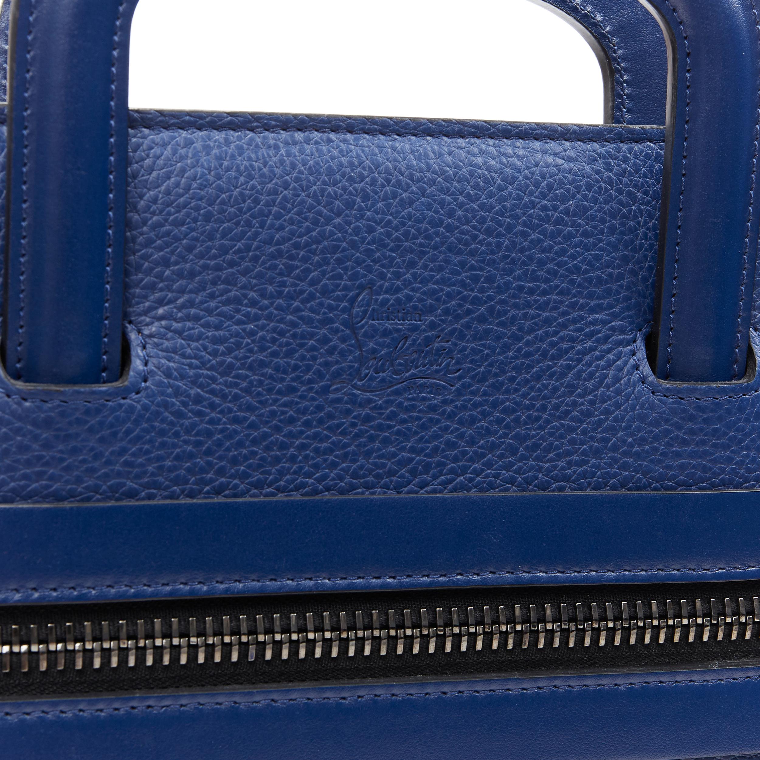 CHRISTIAN LOUBOUTIN Trictrac blue crest studded leather side zip portfolio bag 4