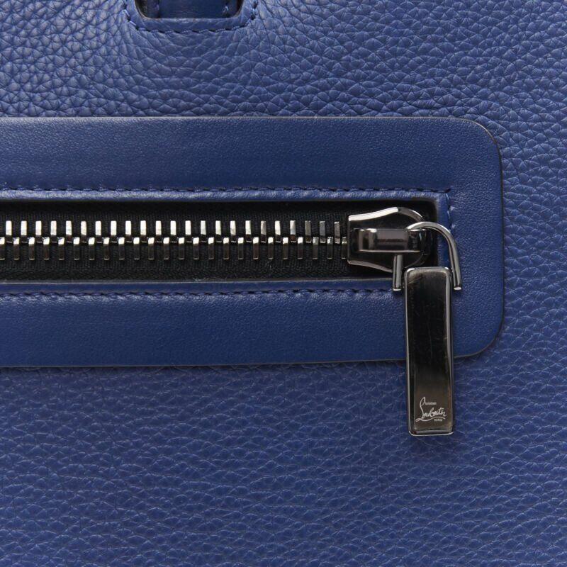 CHRISTIAN LOUBOUTIN Trictrac blue crest studded leather side zip portfolio bag For Sale 6