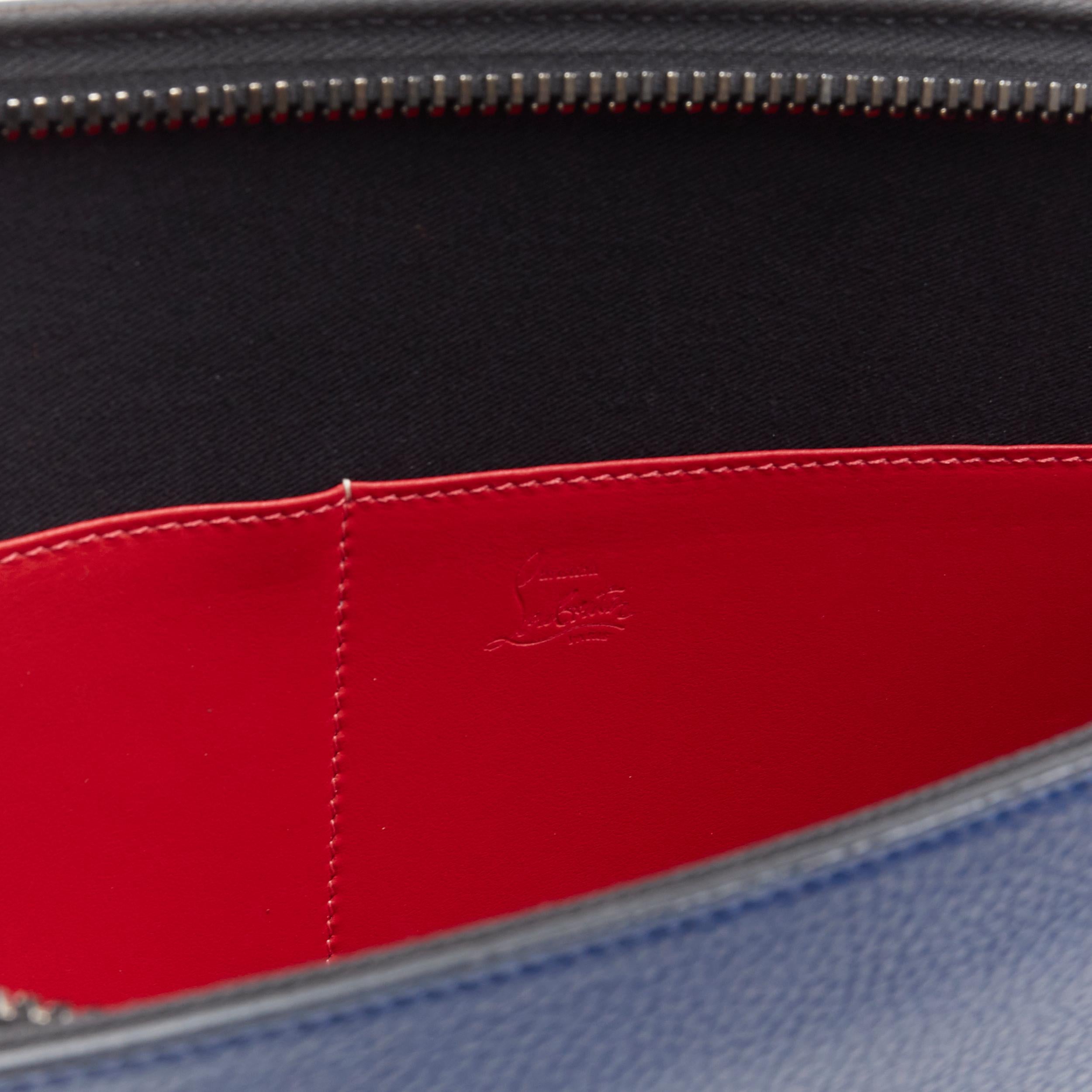 CHRISTIAN LOUBOUTIN Trictrac blue crest studded leather side zip portfolio bag 6