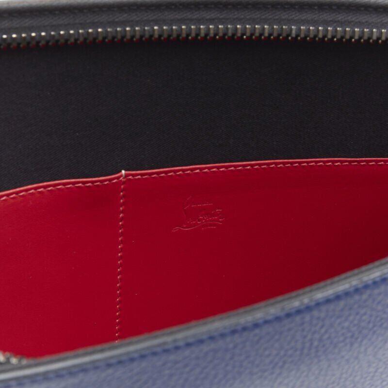 CHRISTIAN LOUBOUTIN Trictrac blue crest studded leather side zip portfolio bag For Sale 7