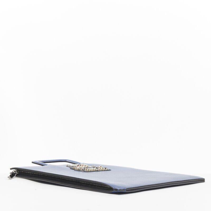 Women's CHRISTIAN LOUBOUTIN Trictrac blue crest studded leather side zip portfolio bag For Sale