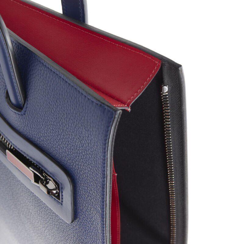 CHRISTIAN LOUBOUTIN Trictrac blue crest studded leather side zip portfolio bag For Sale 4