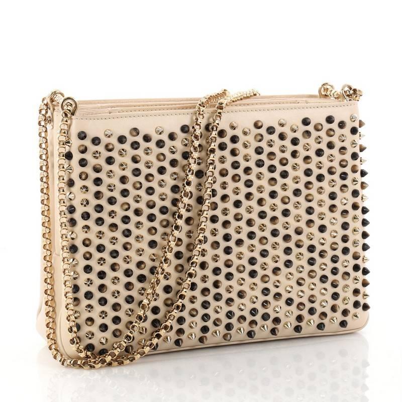 Beige Christian Louboutin Triloubi Chain Bag Spiked Leather Large
