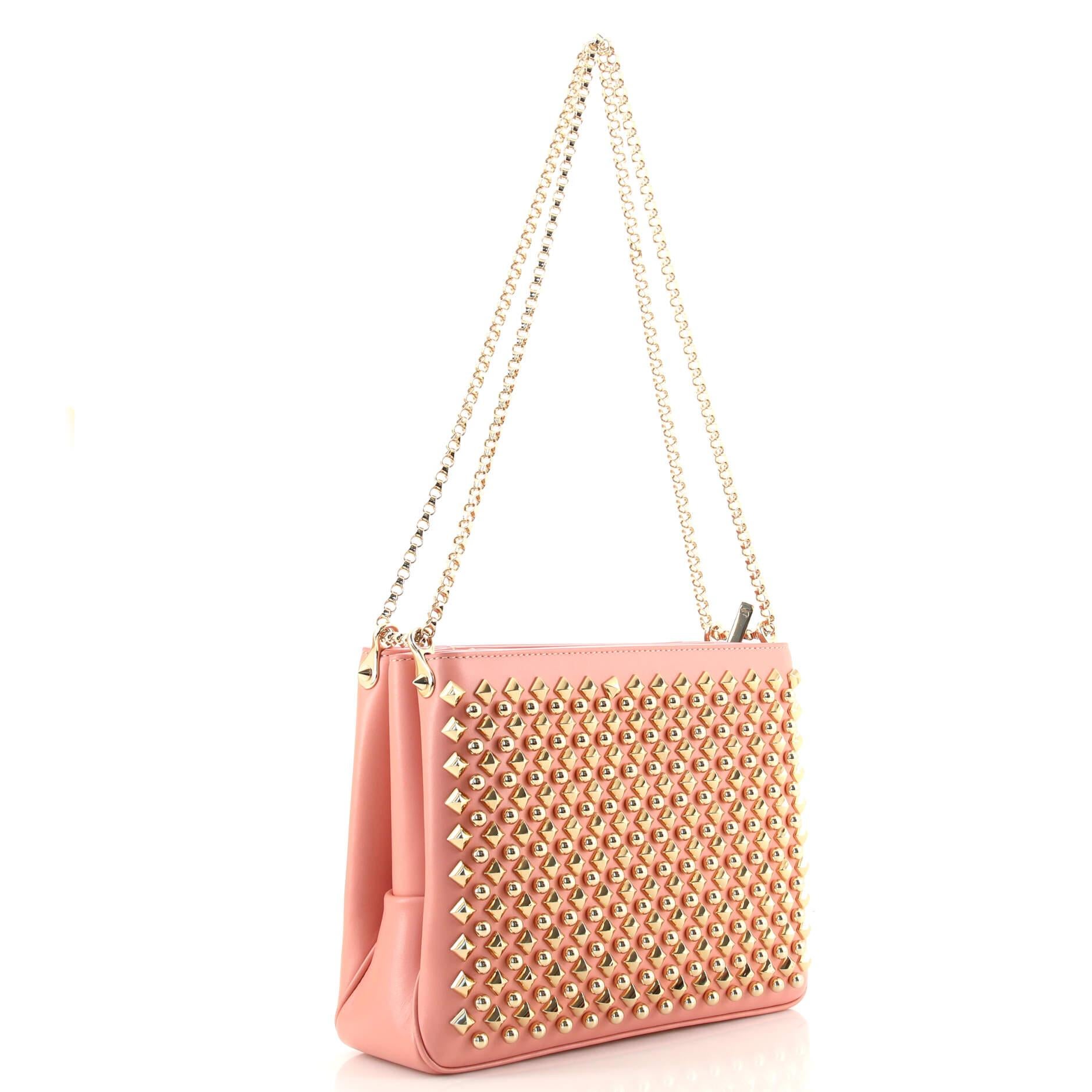 Pink Christian Louboutin Triloubi Chain Bag Spiked Leather Large