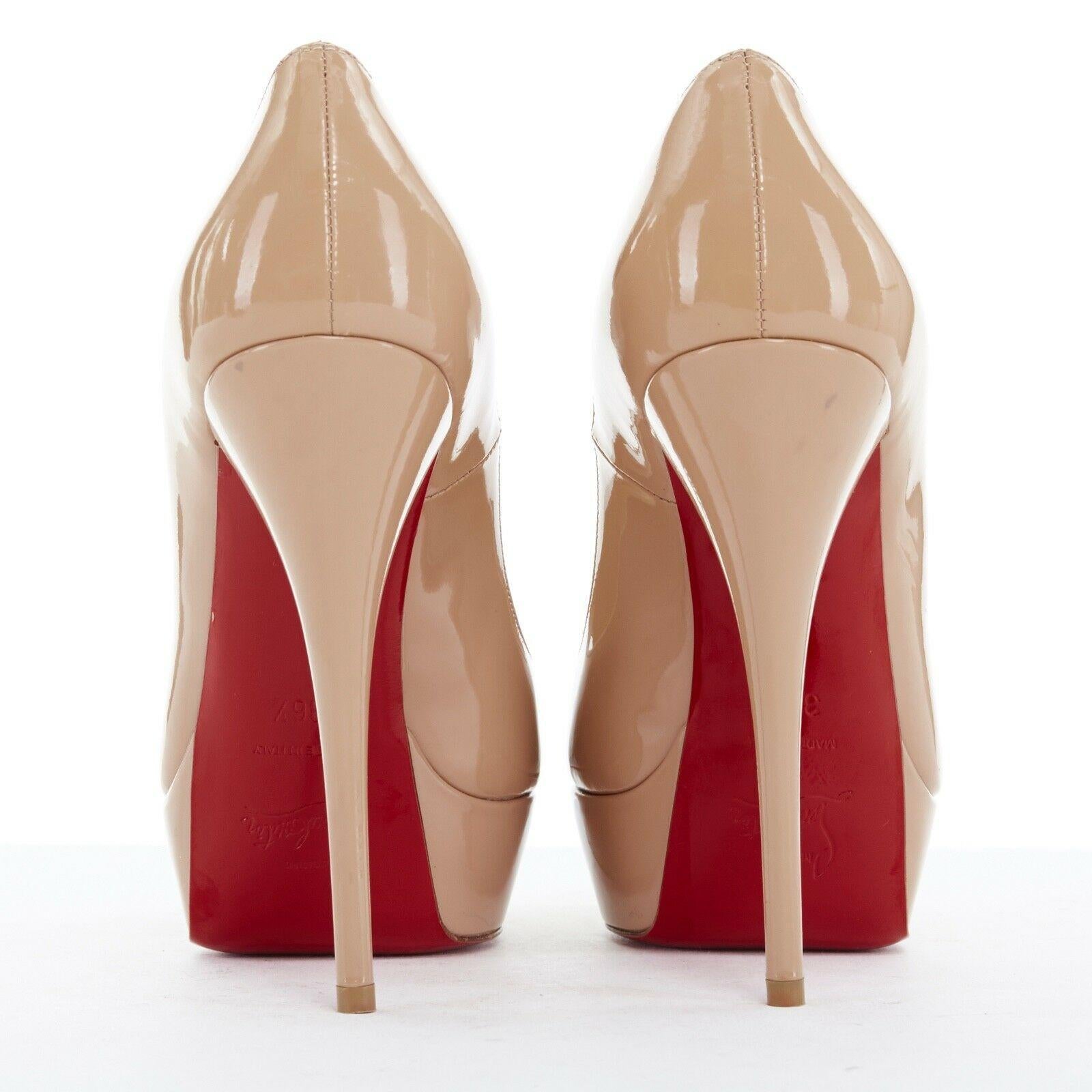 Beige CHRISTIAN LOUBOUTIN Troca 140 nude patent peep toe platform pumps EU36.5 US6.5