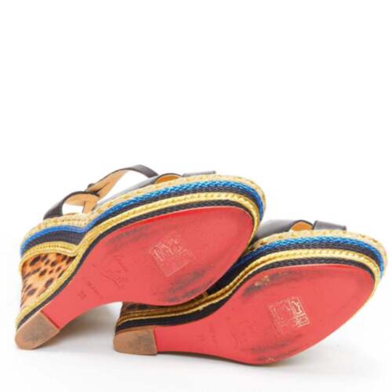 CHRISTIAN LOUBOUTIN Trotolita 140 brown leopard horsehair platform wedges EU36 6