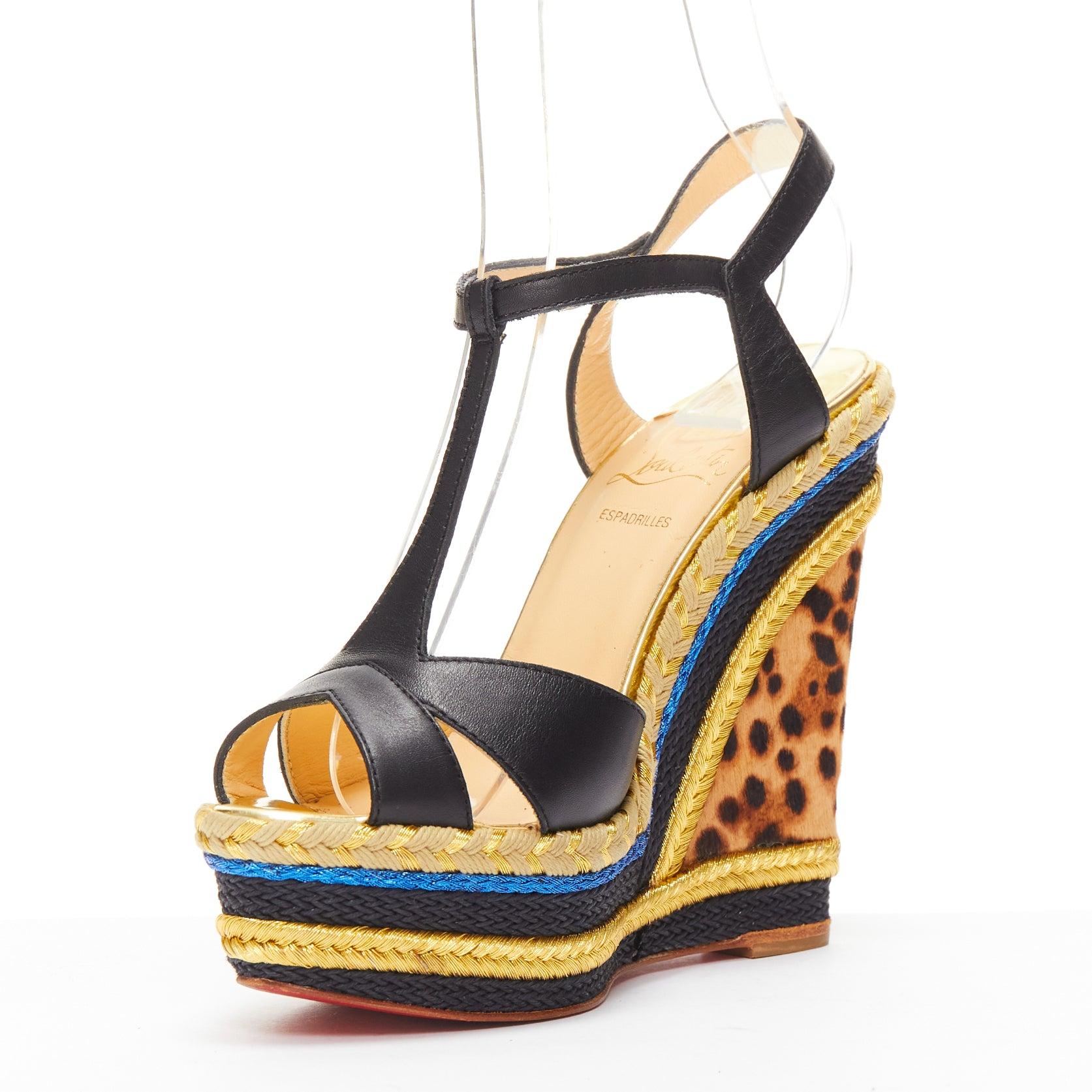 Beige CHRISTIAN LOUBOUTIN Trotolita 140 brown leopard horsehair platform wedges EU36