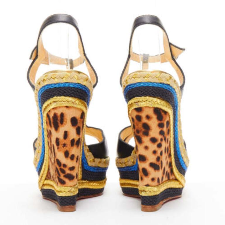 Women's CHRISTIAN LOUBOUTIN Trotolita 140 brown leopard horsehair platform wedges EU36