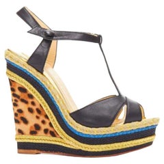 CHRISTIAN LOUBOUTIN Trotolita 140 brown leopard horsehair platform wedges EU36