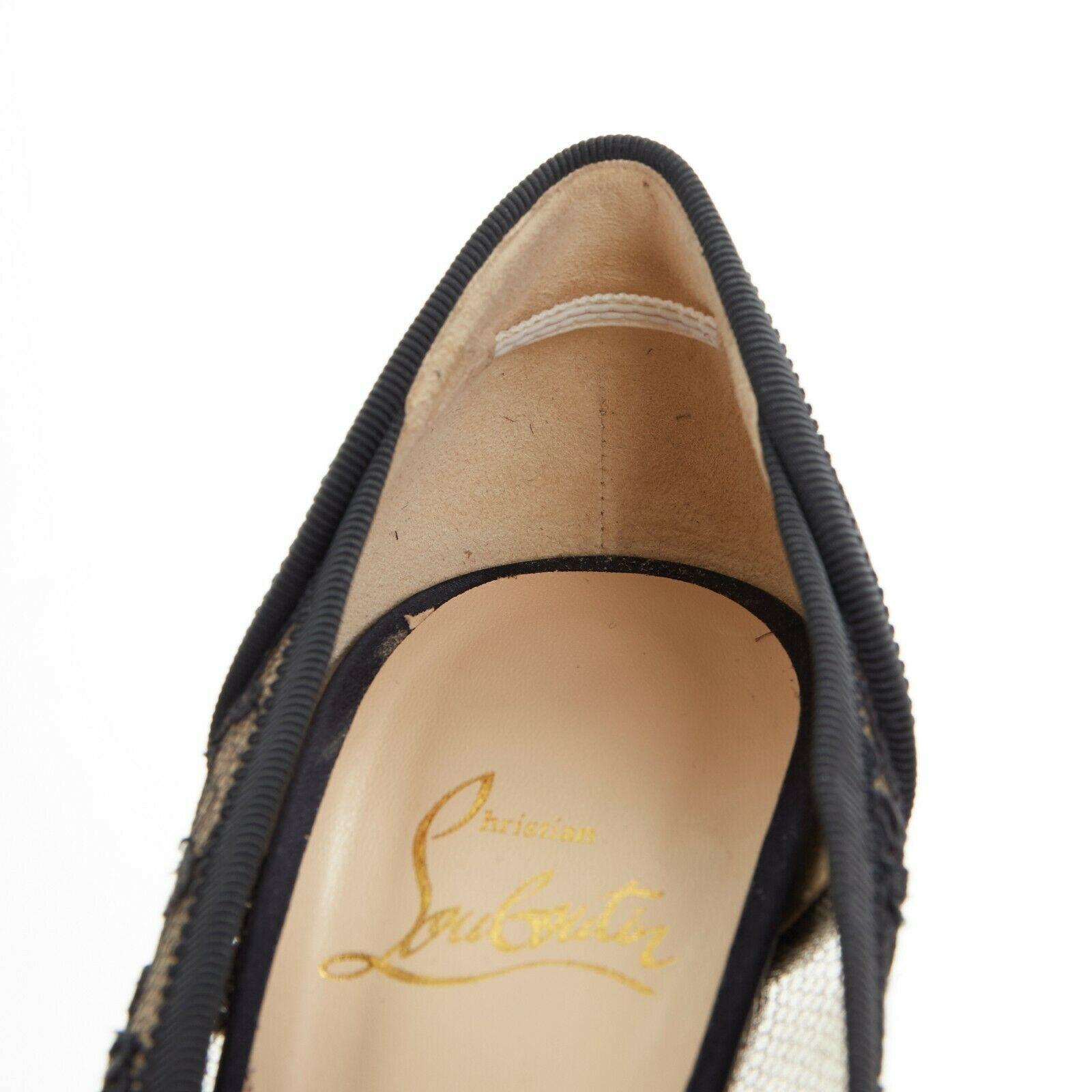 CHRISTIAN LOUBOUTIN Tsar 130 black embroidered lace flower satin platform EU37 3