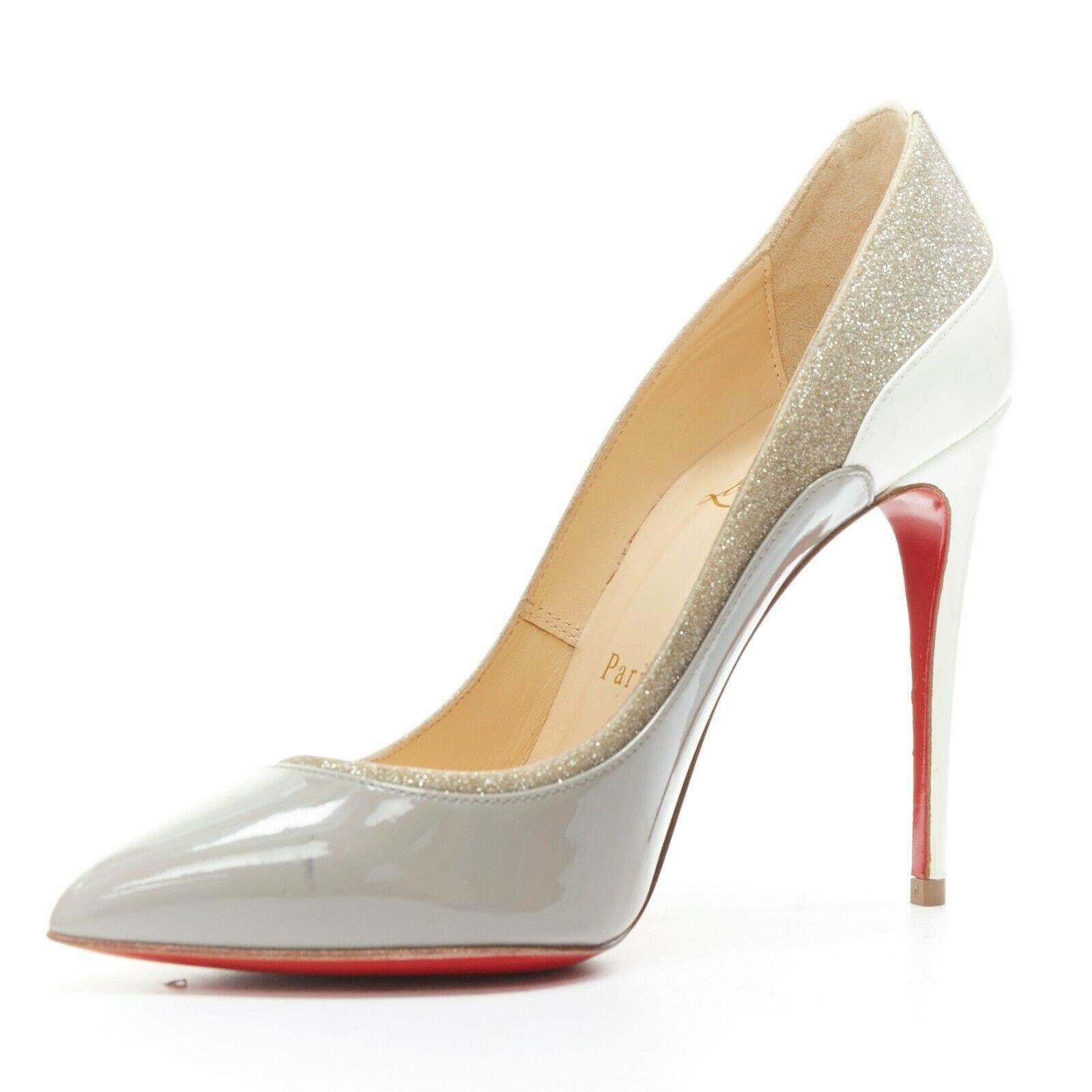 CHRISTIAN LOUBOUTIN Tucsick 100 grey white glitter patent pump high heel EU36 In Good Condition In Hong Kong, NT