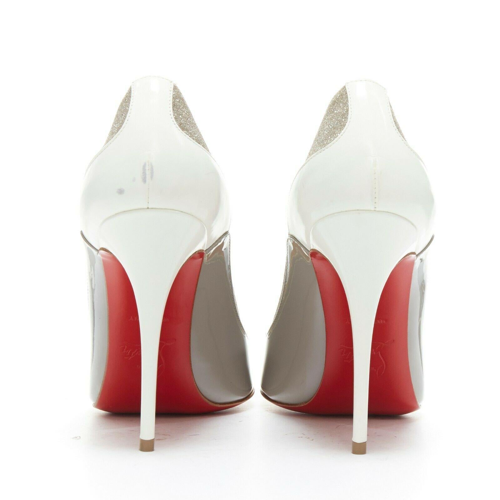 Women's CHRISTIAN LOUBOUTIN Tucsick 100 grey white glitter patent pump high heel EU36