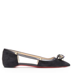 CHRISTIAN LOUBOUTIN Tudor Young black suede gripoix metal box flats EU36