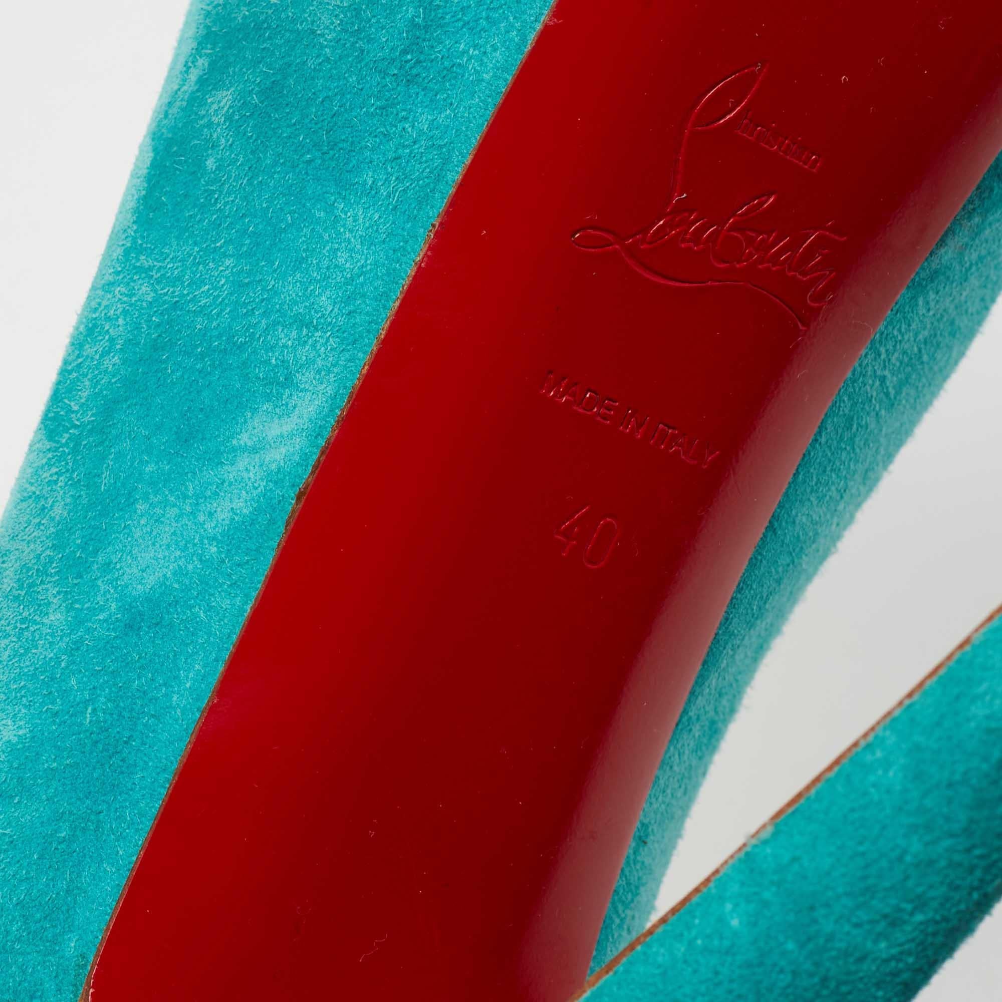 Christian Louboutin Turquoise Blue Suede Daffodile Platform Pumps Size 40 For Sale 3