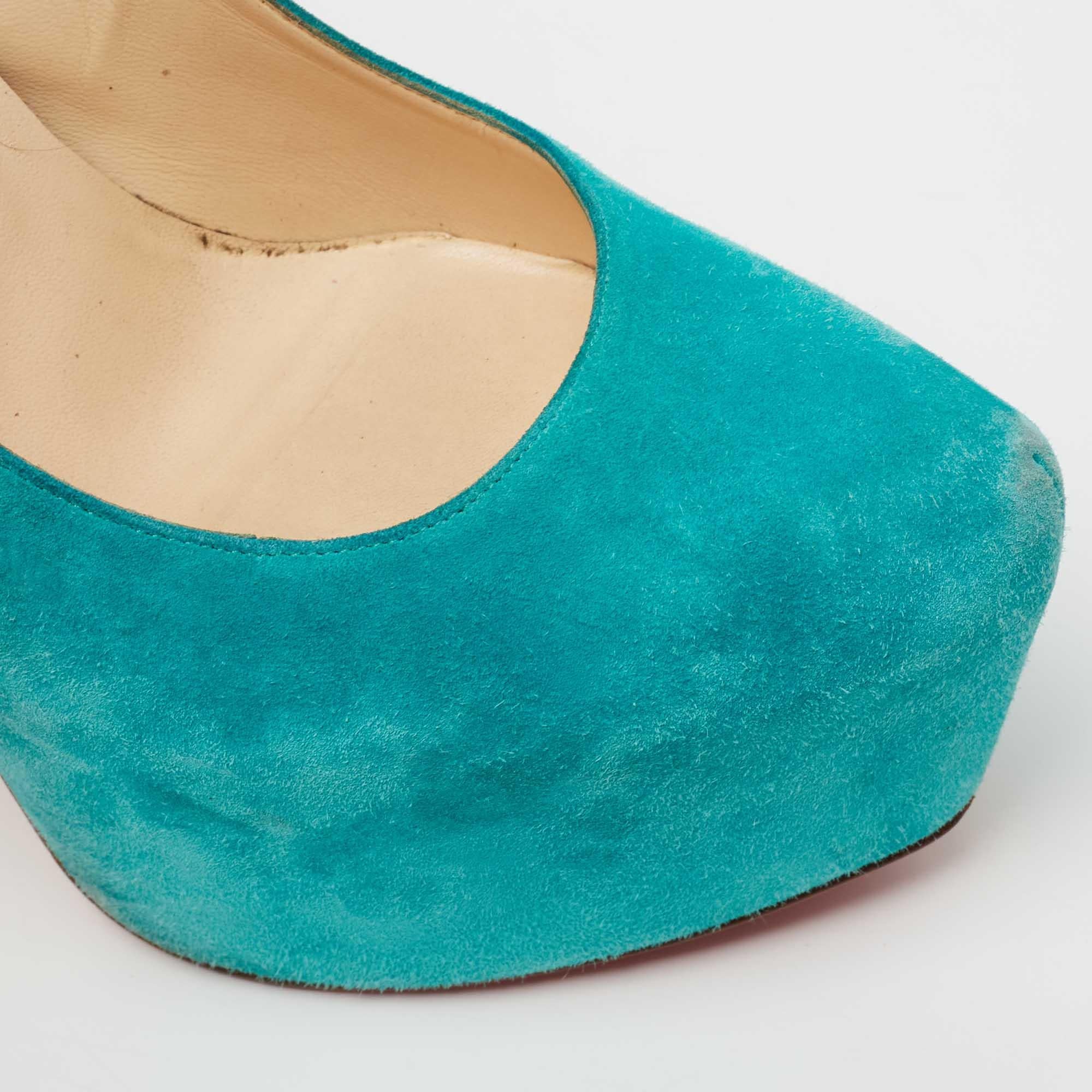 Christian Louboutin Turquoise Blue Suede Daffodile Platform Pumps Size 40 For Sale 4