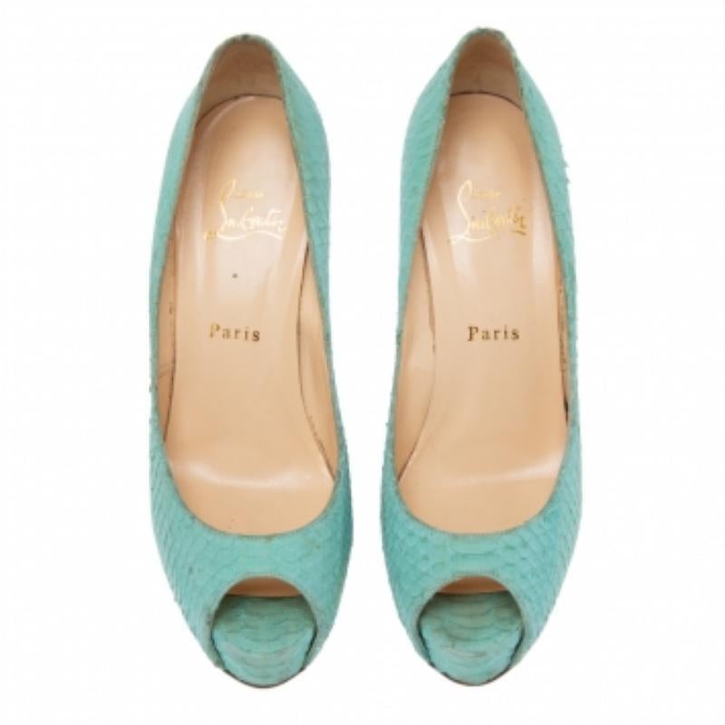 Vert Christian Louboutin Turquoise Green Python Very Prive Pumps Size 39 en vente