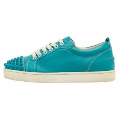 Christian Louboutin Turquoise Leather Louis Junior Spikes Sneakers Size 38