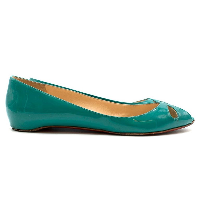 Christian Louboutin Turquoise Open Toe Patent Leather Flats SIZE 39 For  Sale at 1stDibs | turquoise flats, open toe flats