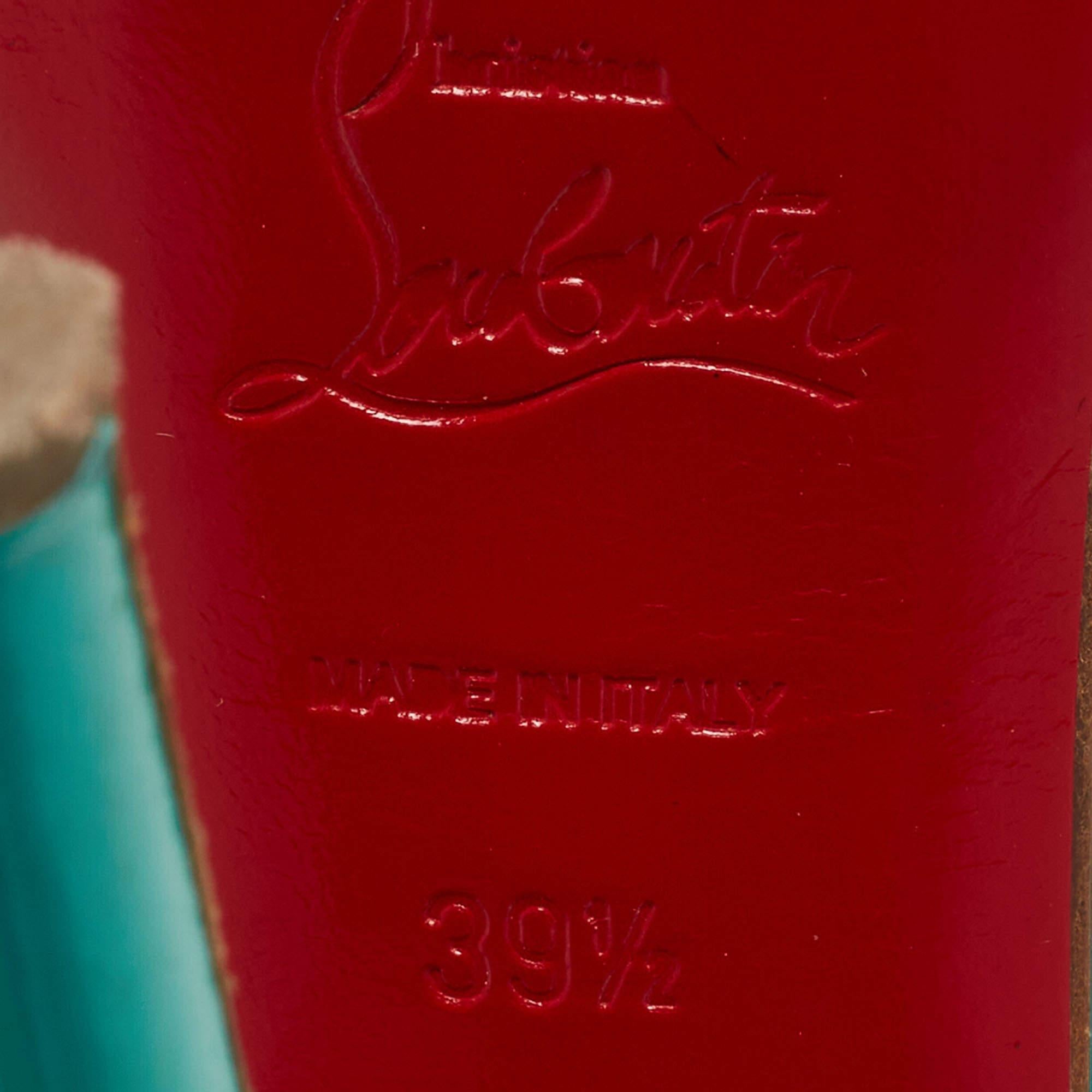 Christian Louboutin Turquoise Patent Leather Lady Peep Sling Pumps Size 39.5 3